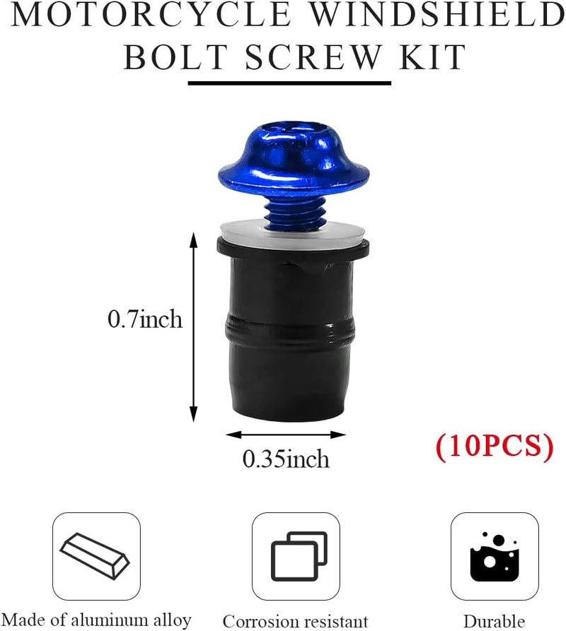 MUQIDA 10 PCS Motorcycle Windshield Bolts Screws Kit, Aluminum Alloy Motorbike Windscreen Body Fasteners, Universal Windshield Mounting Bolts with Wrench for Motorcycle Fairings (Blue) - Image 2
